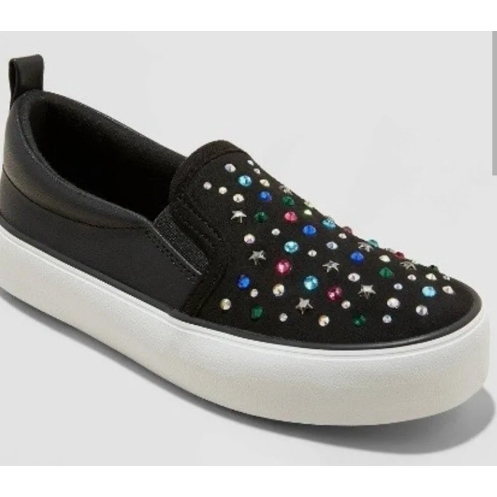 New Art Class Hanna Kids Black Rhinestone Star Slip On Sneakers Size 5 Youth